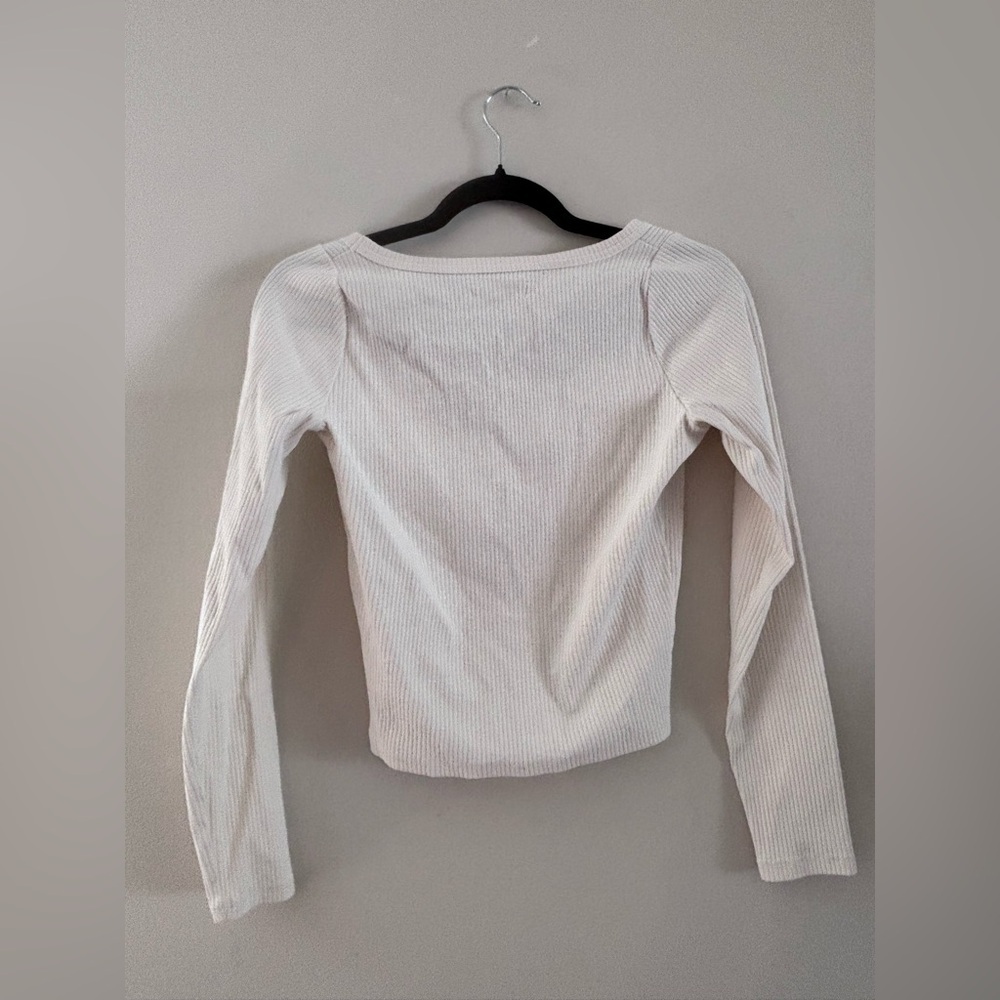Madewell Cream Ribbed Long-Sleeve Scoop Neck Top, Size Small - Picture 2 of 4